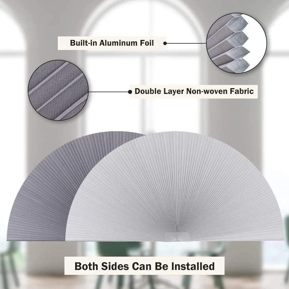 36in Arch Blackout Pleated Shade for Window‎ Half Circle Grey White by LUCKUP